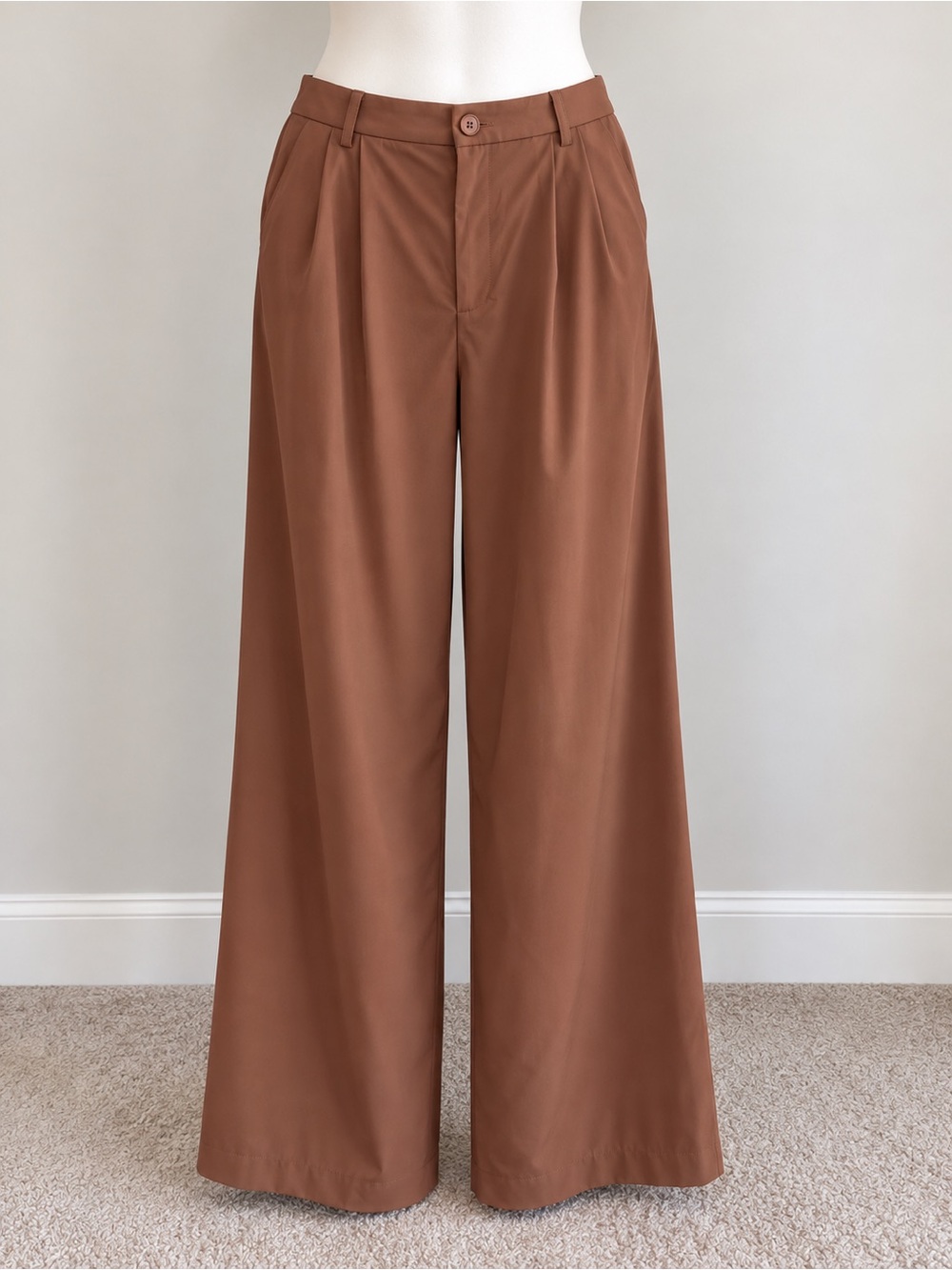 Wide Leg Pleated Women’s Trouser Pants in Brown